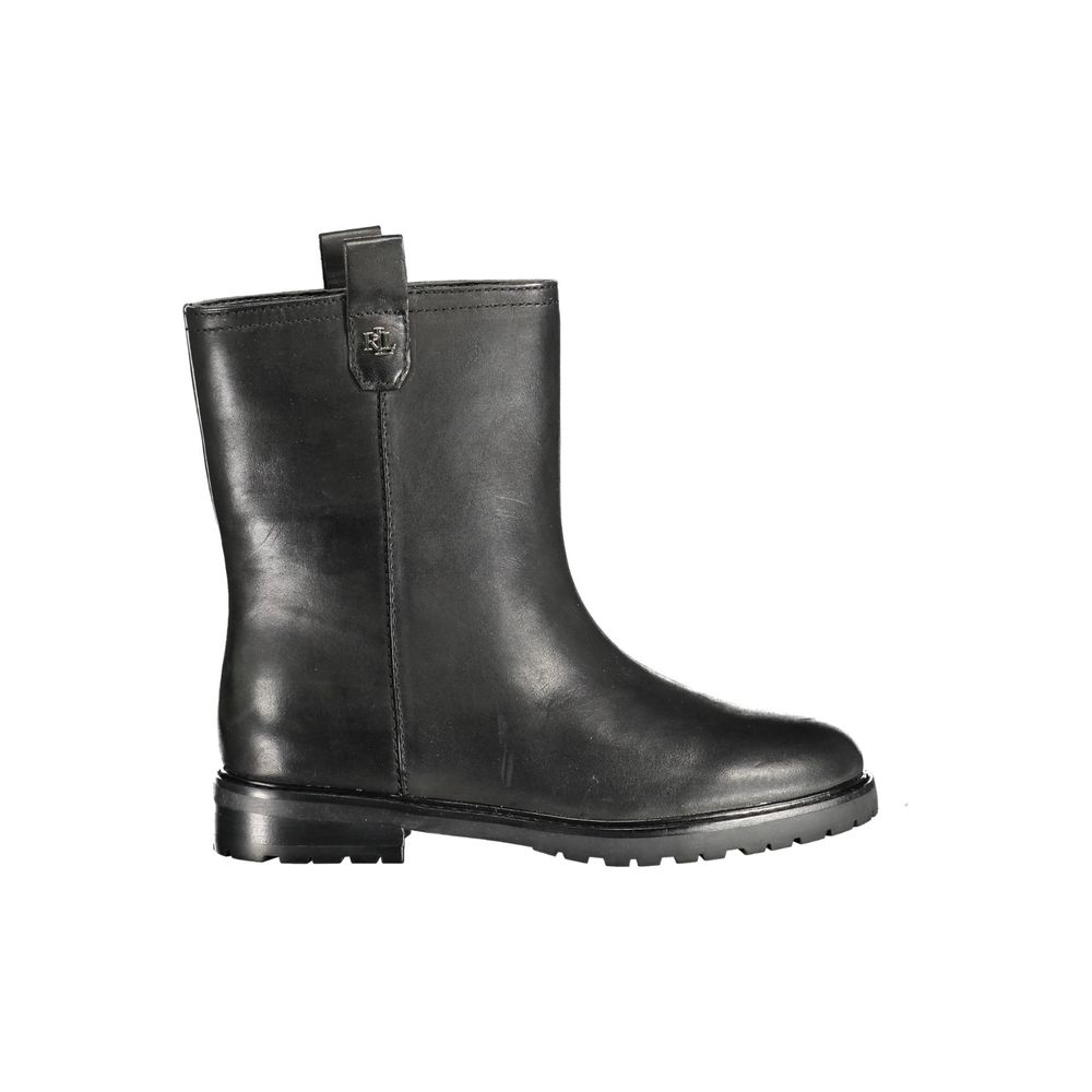 Ralph Lauren Black Leather Women Boot - Classic elegance with iconic logo, versatile style in polyester, leather, polyethylene materials.