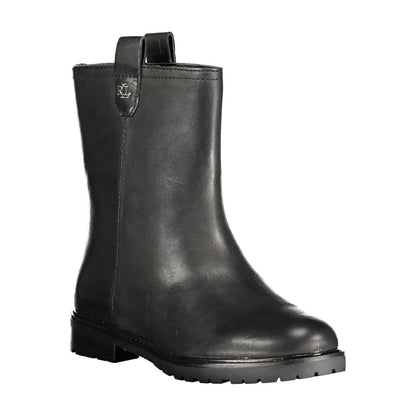 Ralph Lauren Black Leather Women Boot with luxury logo, elegant and versatile design, crafted in leather and polyester, elevates any outfit.