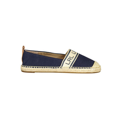 Ralph Lauren Blue Polyester Women Flat Shoe, elegant design with contrasting details and iconic logo, perfect for modern style and comfort.