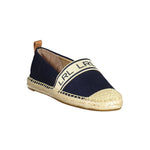 Ralph Lauren Blue Polyester Women Flat Shoe with logo, classic design, and contrasting details for elegant style.