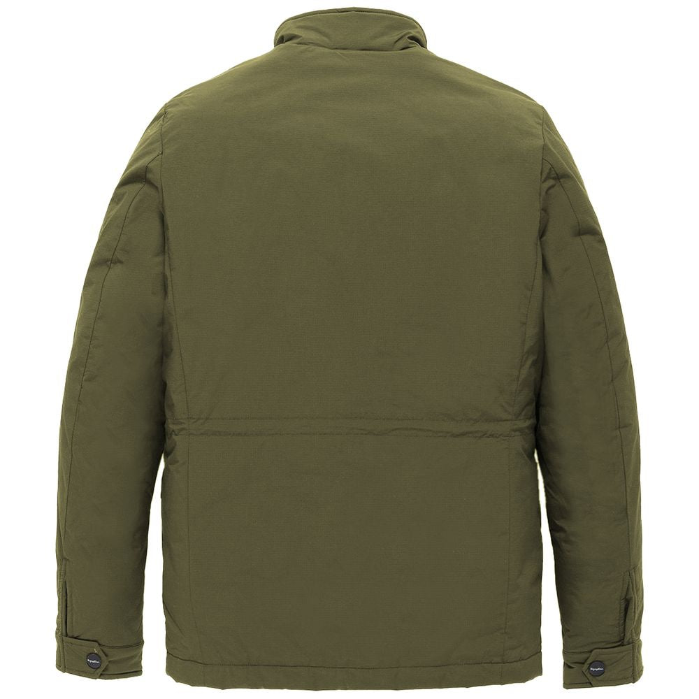 Refrigiwear Green Nylon Men Jacket With Four Pockets, back view displaying durable rip-stop fabric and seamless construction.