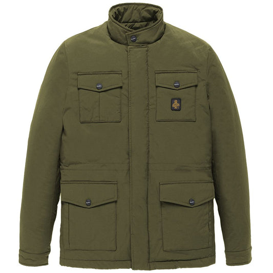 Refrigiwear Green Nylon Men Jacket with four-pocket design, crafted from durable rip-stop nylon for style and durability.