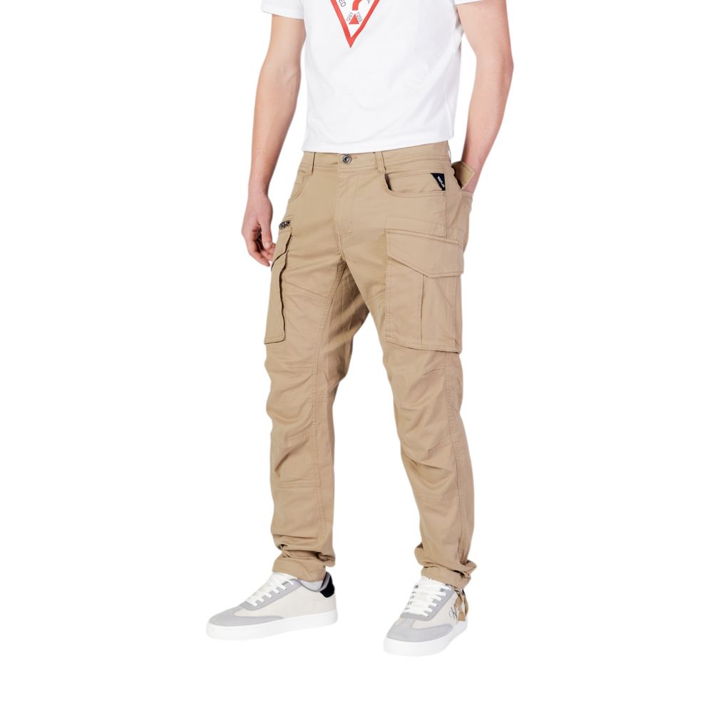 Replay Beige Cotton Relaxed Fit Jean with cargo pockets styled casually for men.