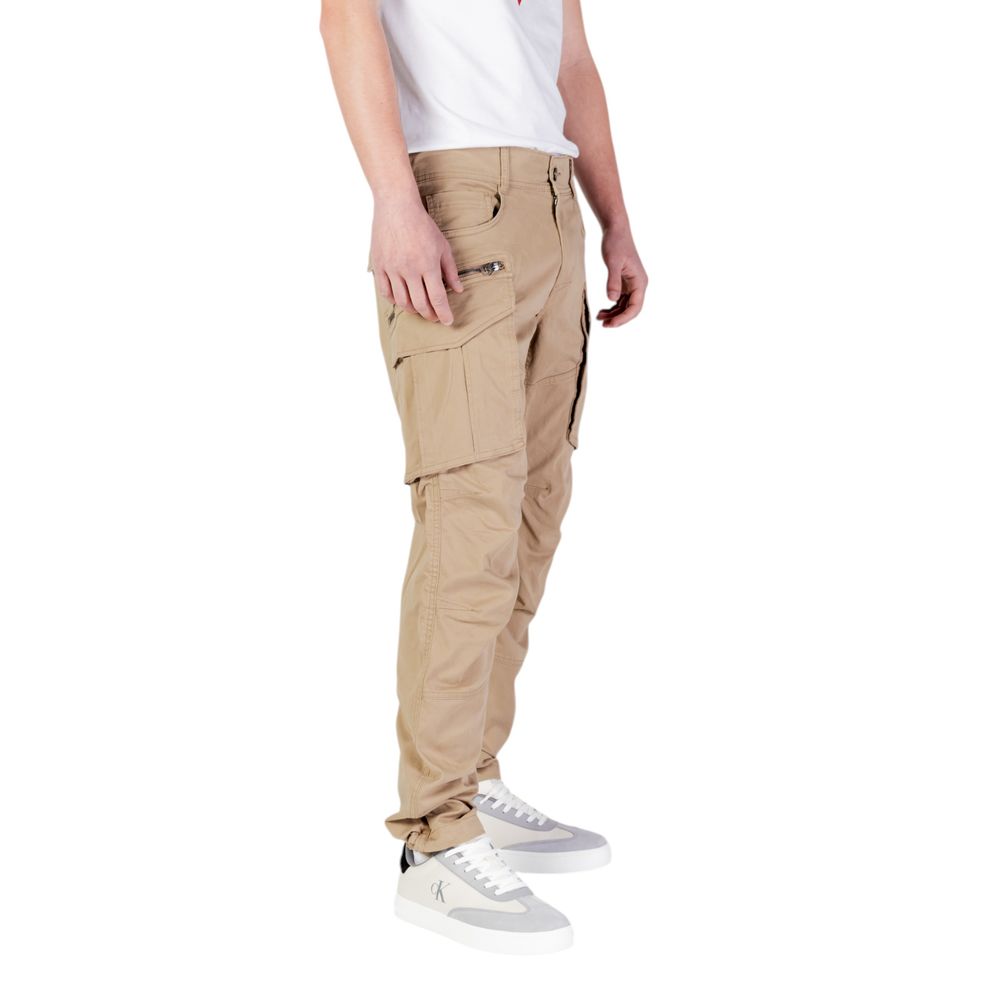 Replay Beige Cotton Relaxed Fit Jean with cargo pockets, showcasing comfort and style for men.
