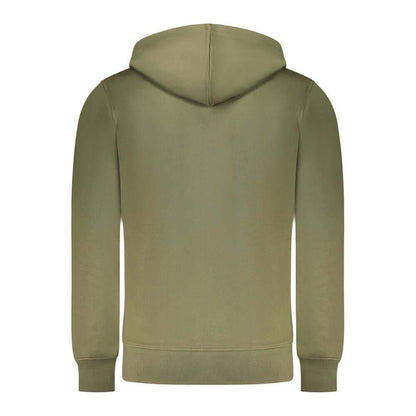 Rifle Green Cotton Men Sweater, back view showcasing hoodie design with long sleeves and casual fit.