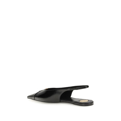 Saint Laurent Black Calf Leather Bos Taurus Ballet Flats with bronze CASSANDRE detail and sleek design