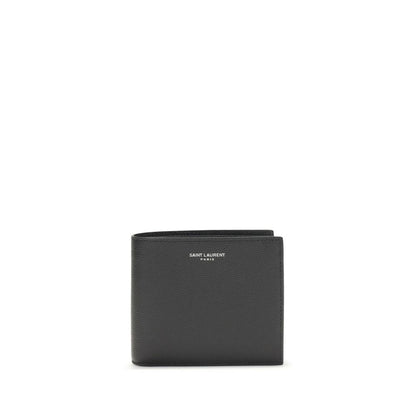 Saint Laurent Black Calf Leather Bos Taurus Wallet with card slots and coin compartment. Stylish and classic wallet for modern needs.