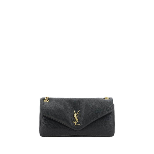 Saint Laurent Black Lamb Ovis Aries Aries Shoulder Bag with YSL logo on front.