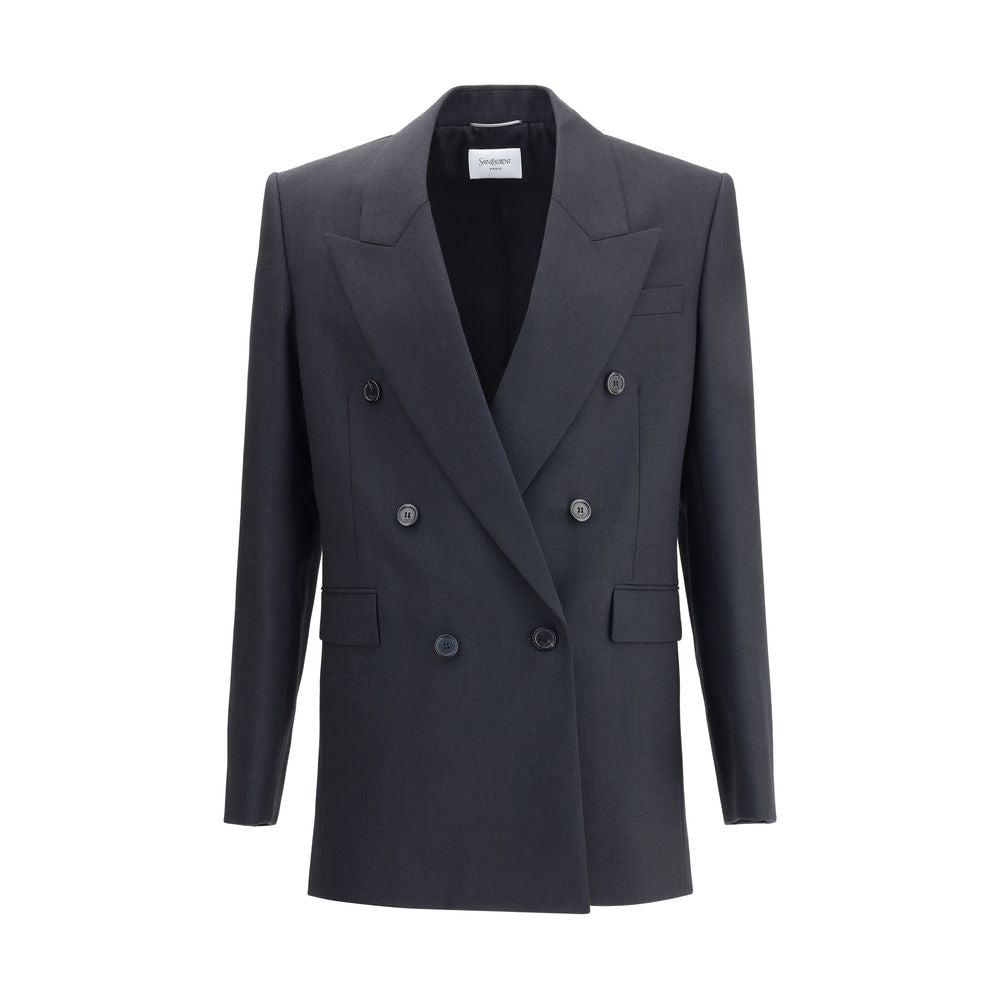 Saint Laurent Black Wool Clothing double-breasted blazer with peaked lapels and oversized fit, made of certified wool.