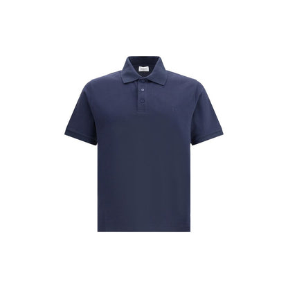 Saint Laurent Blue Cotton Polo Shirt with ribbed collar and iconic Cassandre logo, ideal for refined casual elegance.