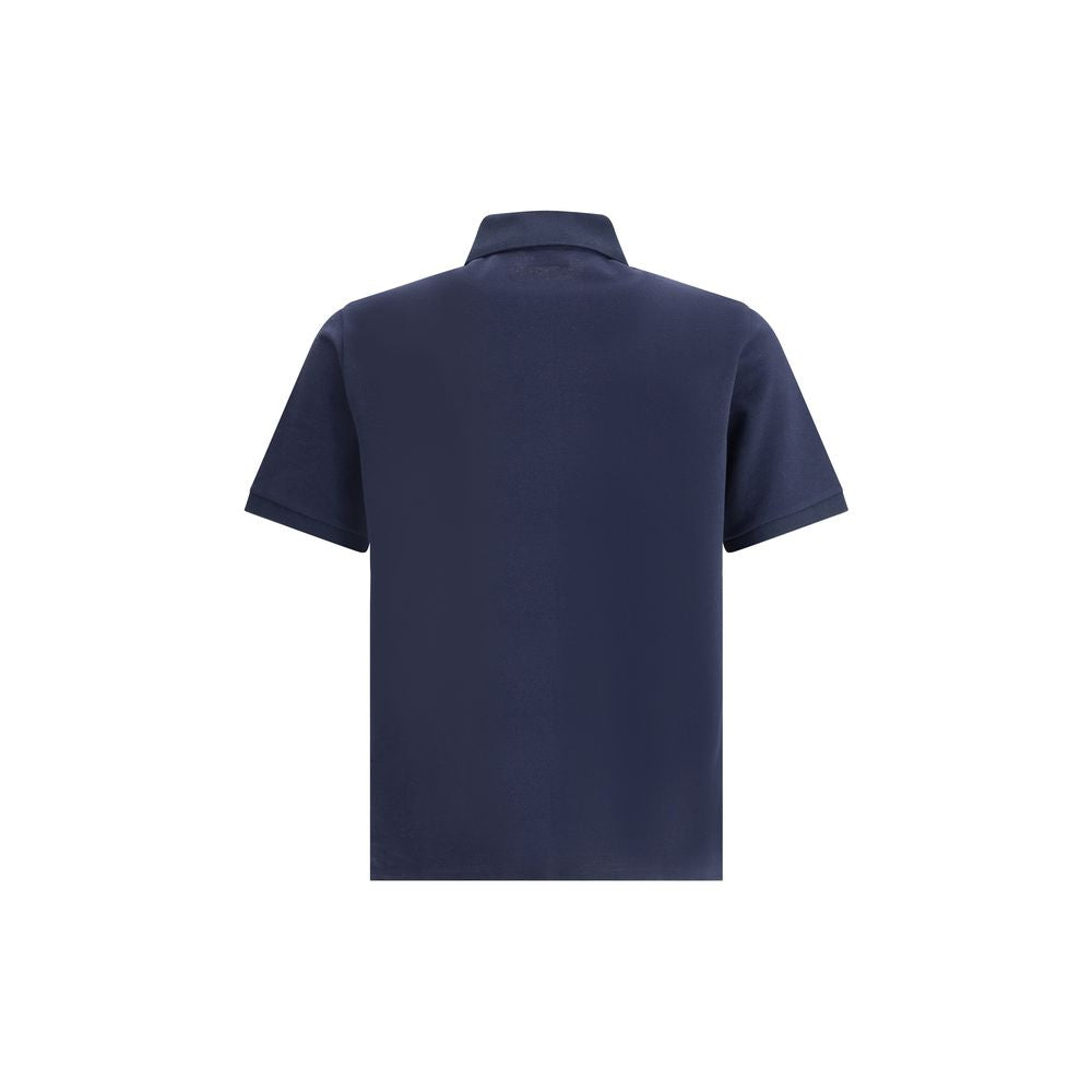 Back view of Saint Laurent Blue Cotton Polo Shirt with ribbed collar and tone-on-tone embroidery.