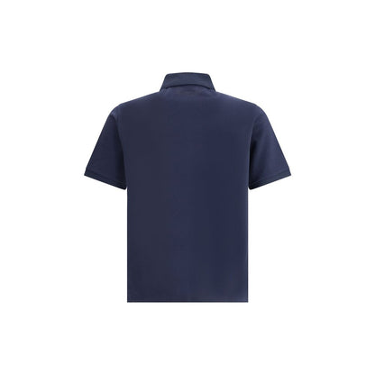 Back view of Saint Laurent Blue Cotton Polo Shirt with ribbed collar and tone-on-tone embroidery.