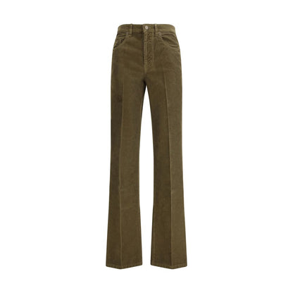 Saint Laurent Green Cotton Casual Pants in corduroy featuring five-pocket design and leather jacron. AW25 collection, 100% cotton.