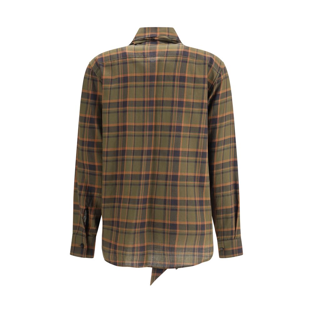 Back view of Saint Laurent Green Cotton Pattern Shirt with check design and lavallière bow.