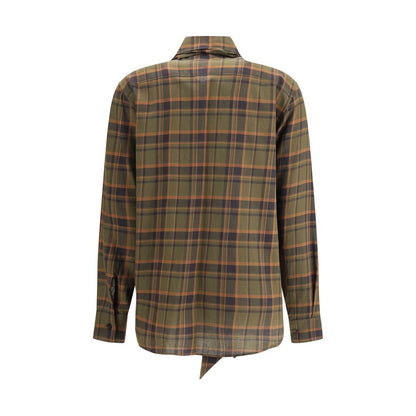 Back view of Saint Laurent Green Cotton Pattern Shirt with check design and lavallière bow.