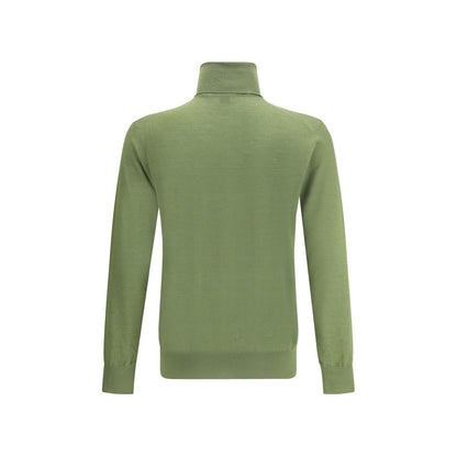 Saint Laurent Green Wool Turtleneck sweater with ribbed collar, hem, and cuffs, showcasing timeless elegance and warmth in a versatile style.