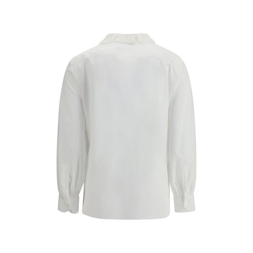 Back view of Saint Laurent White Cotton Dress Shirt with delicate lace Pierrot collar and beveled cuffs.