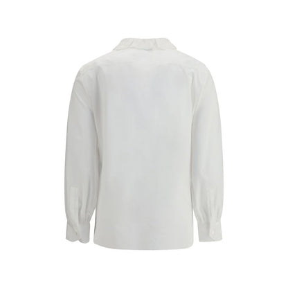 Back view of Saint Laurent White Cotton Dress Shirt with delicate lace Pierrot collar and beveled cuffs.