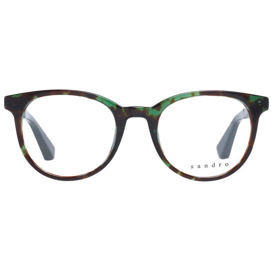 Sandro Green Women Glasses Frame in acetate, full-rim round style, featuring a tortoise-shell pattern with green accents and demo lenses.