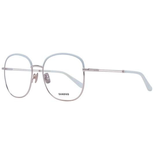Sandro White Women Glasses Frame in metal, full-rim style with demo lenses, size 53-17-140, featuring a square shape and branded case included.