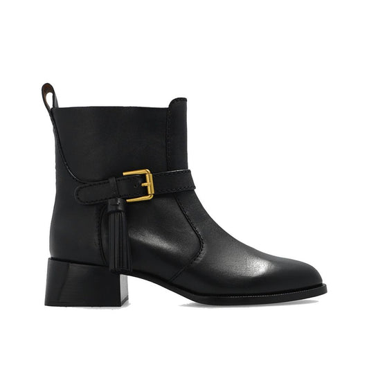 See By Chloé Black Calfskin Ankle Boots with adjustable strap and side zip fastening, made of 100% calf leather.