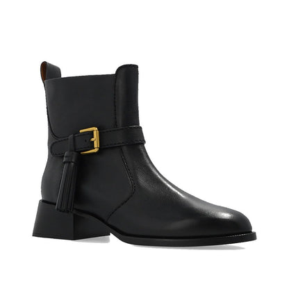 See By Chloé Black Calfskin Ankle Boots with adjustable ankle strap and side zip, made of 100% calf leather.