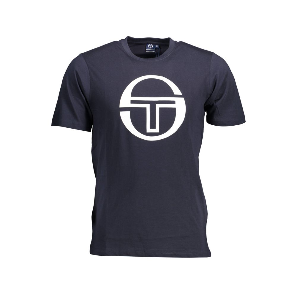 Sergio Tacchini Blue Cotton Men T-Shirt with iconic logo and bold print, crafted for style and comfort, crew neck short-sleeve.