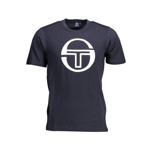 Sergio Tacchini Blue Cotton Men T-Shirt with iconic logo and bold print, crafted for style and comfort, crew neck short-sleeve.