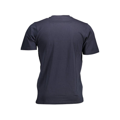 Sergio Tacchini Blue Cotton Men T-Shirt showcasing back design with crew neck and short sleeves, made from premium cotton for luxury and comfort.