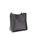 Stella McCartney Logo Shoulder Bag with stainless steel details and contrasted stitching, featuring studded logo for sustainable elegance.
