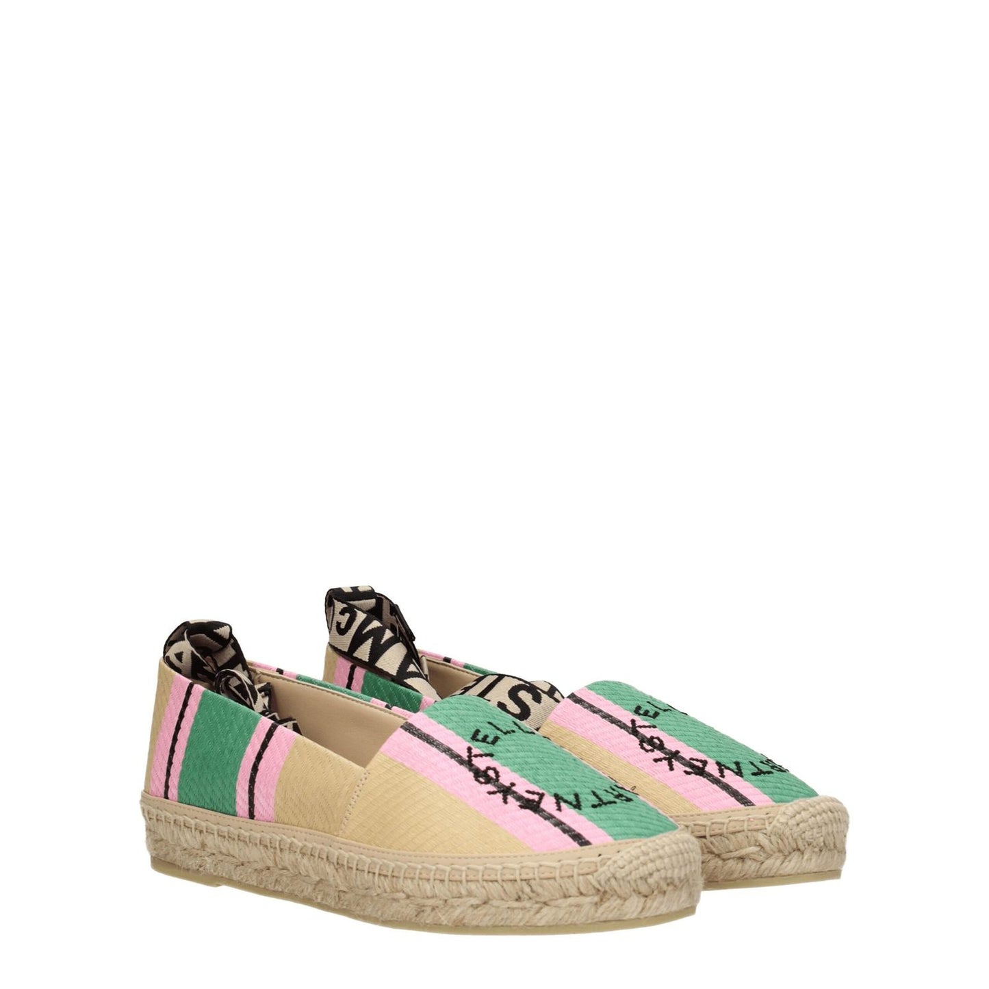 Stella McCartney Multicolor Fabric Espadrilles with logo design and self-tie closure, featuring a low, flat heel and round toe.