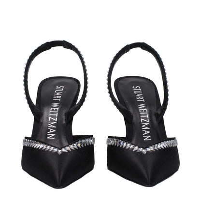 Stuart Weitzman Black Satin Stiletto Heel Sandals