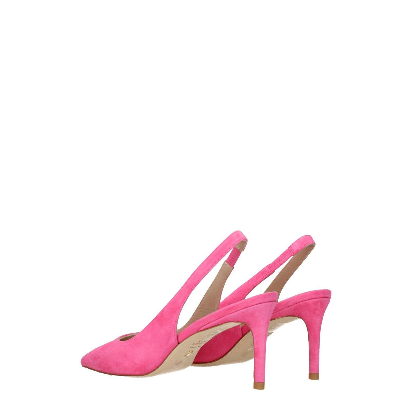 Stuart Weitzman Pink Leather High Heel Pumps in suede, pointy toe, mid heel, rose pink color with leather sole