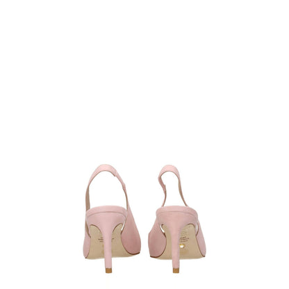 Back view of Stuart Weitzman Pink Leather Mid Heel Pumps with suede design and pointy toe, featuring 7.5 cm mid heels.