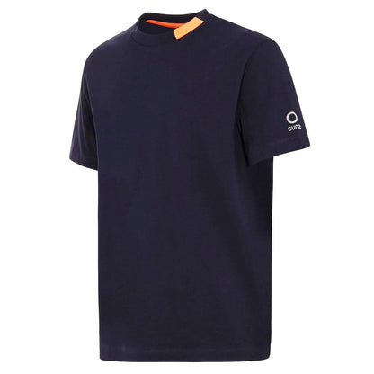 Suns Blue Cotton T-Shirt in dark blue with stretch technical fabric, featuring paolo tag on sleeve.