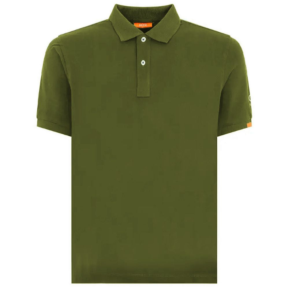 Suns Green Cotton Polo Shirt with ribbed collar and logo on left sleeve, featuring front button closure.