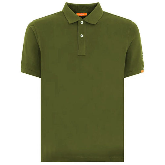 Suns Green Cotton Polo Shirt with ribbed collar and logo on left sleeve, featuring front button closure.