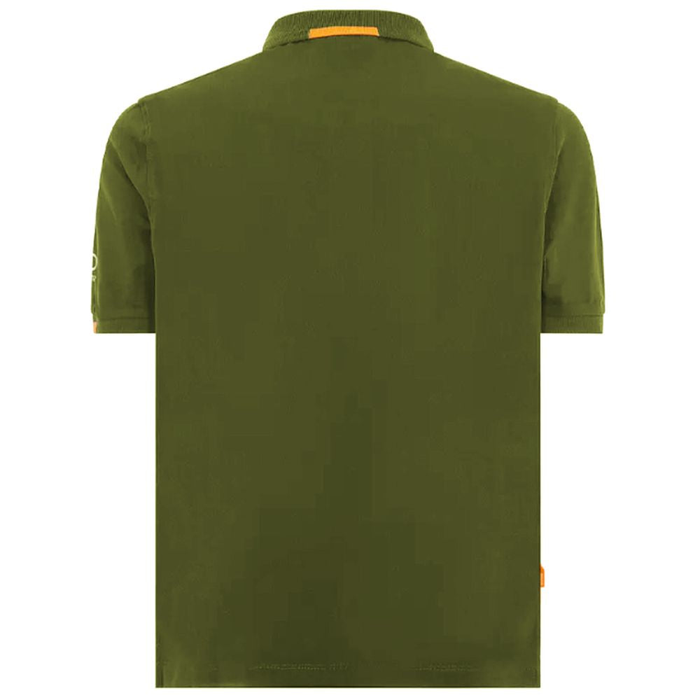 Back view of Suns Green Cotton Polo Shirt with ribbed collar and logo on left sleeve, showcasing premium cotton fabric.