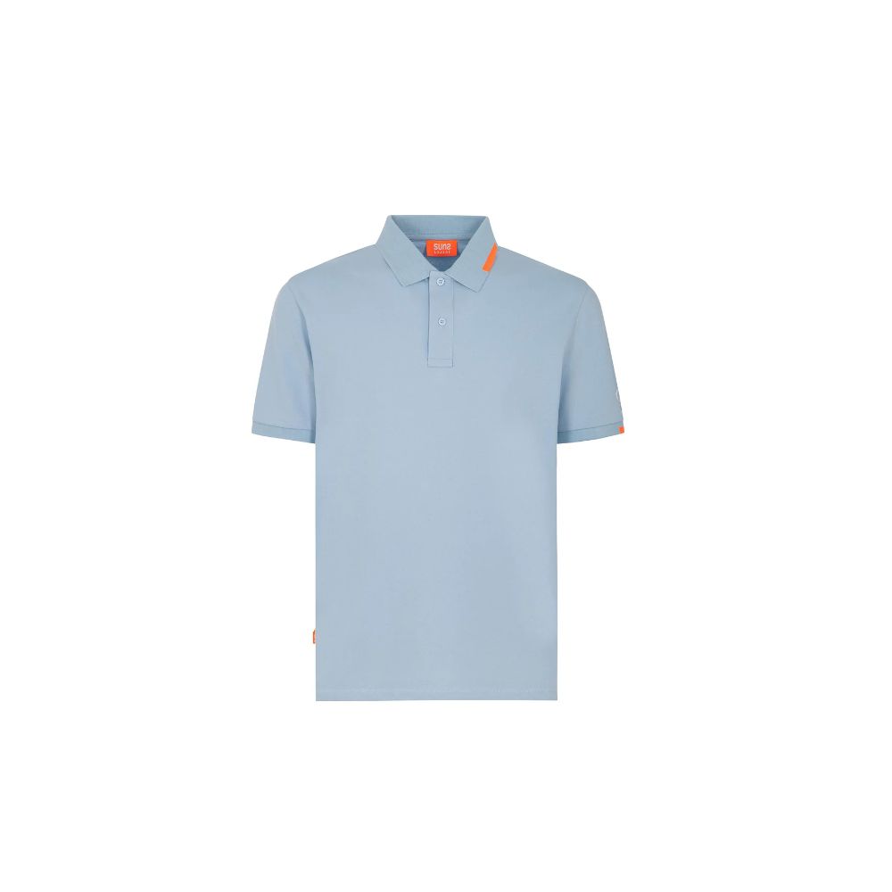 Suns Light Blue Cotton Men Polo Shirt with ribbed collar and button closure, featuring a subtle logo on the left sleeve.