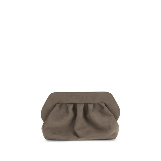 THEMOIRè Brown Other Fibres Clutch Bag in suede with removable shoulder strap and top magnetic closure, perfect for versatile use.