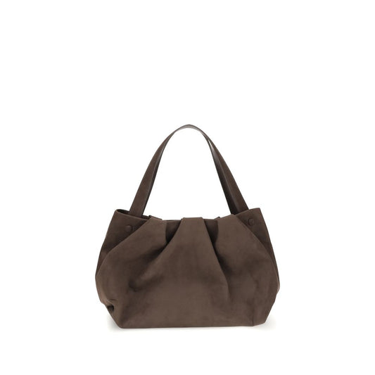 THEMOIRè Brown Other Fibres Shoulder Bag with vegan suede and removable strap, showcasing sustainable elegance and functionality.