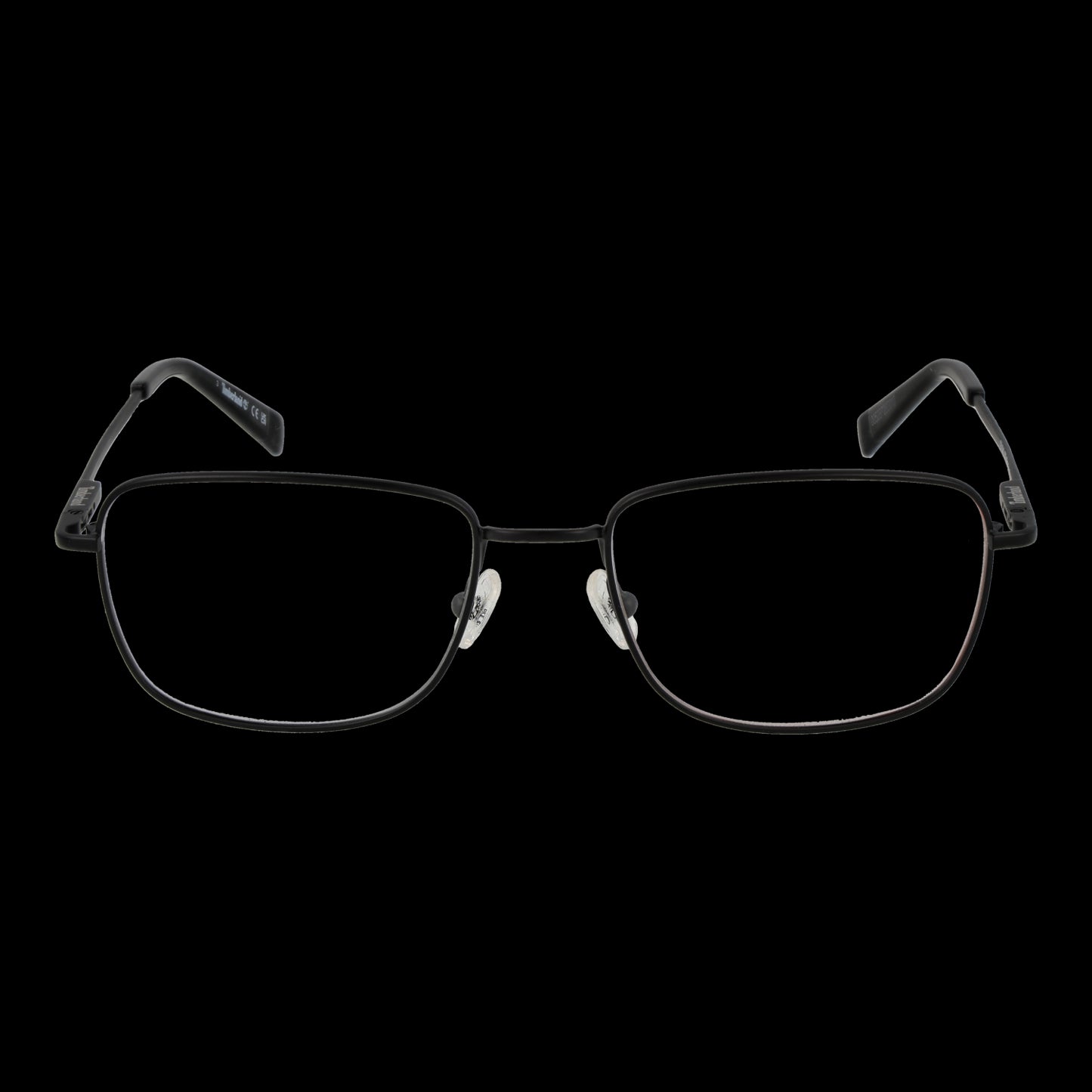 TIMBERLAND MOD. TB1844 53002 rectangular eyeglasses for gent, black frame style, front view on black background.