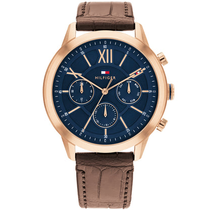 TOMMY HILFIGER Mod. 1710526 men's quartz analog watch with 44mm case, water resistant to 5 ATM, mineral dial, with bracelet in official box.
