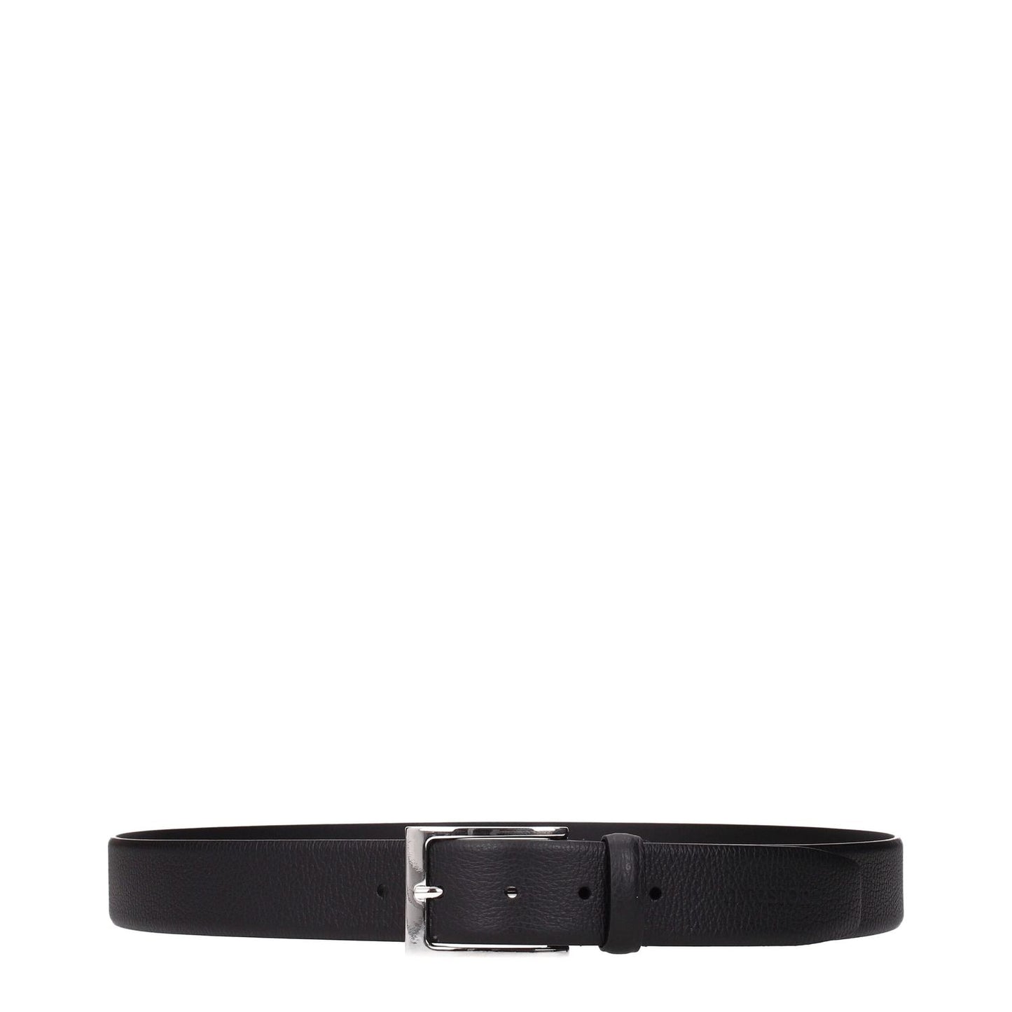Testoni Black Leather Regular Belt with silver buckle, stylish design, 3.5 cm height, MPN CDO00198035RFN