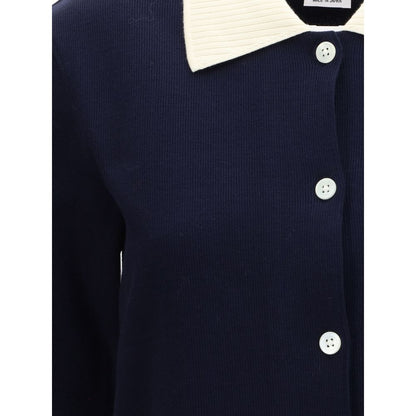 Thom Browne Blue Cotton Casual Dress featuring ribbed knit design, polo-style collar, and button closure for elegant and versatile style.