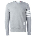 Thom Browne Sweaters Grey - Pebble grey loopback cotton jersey with 4-Bar stripe, crew neck, ribbed trims, crafted in Japan.