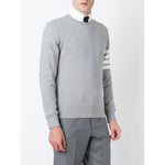 Thom Browne Sweaters Grey with 4-Bar stripe, relaxed fit, pebble grey, crafted in Japan.