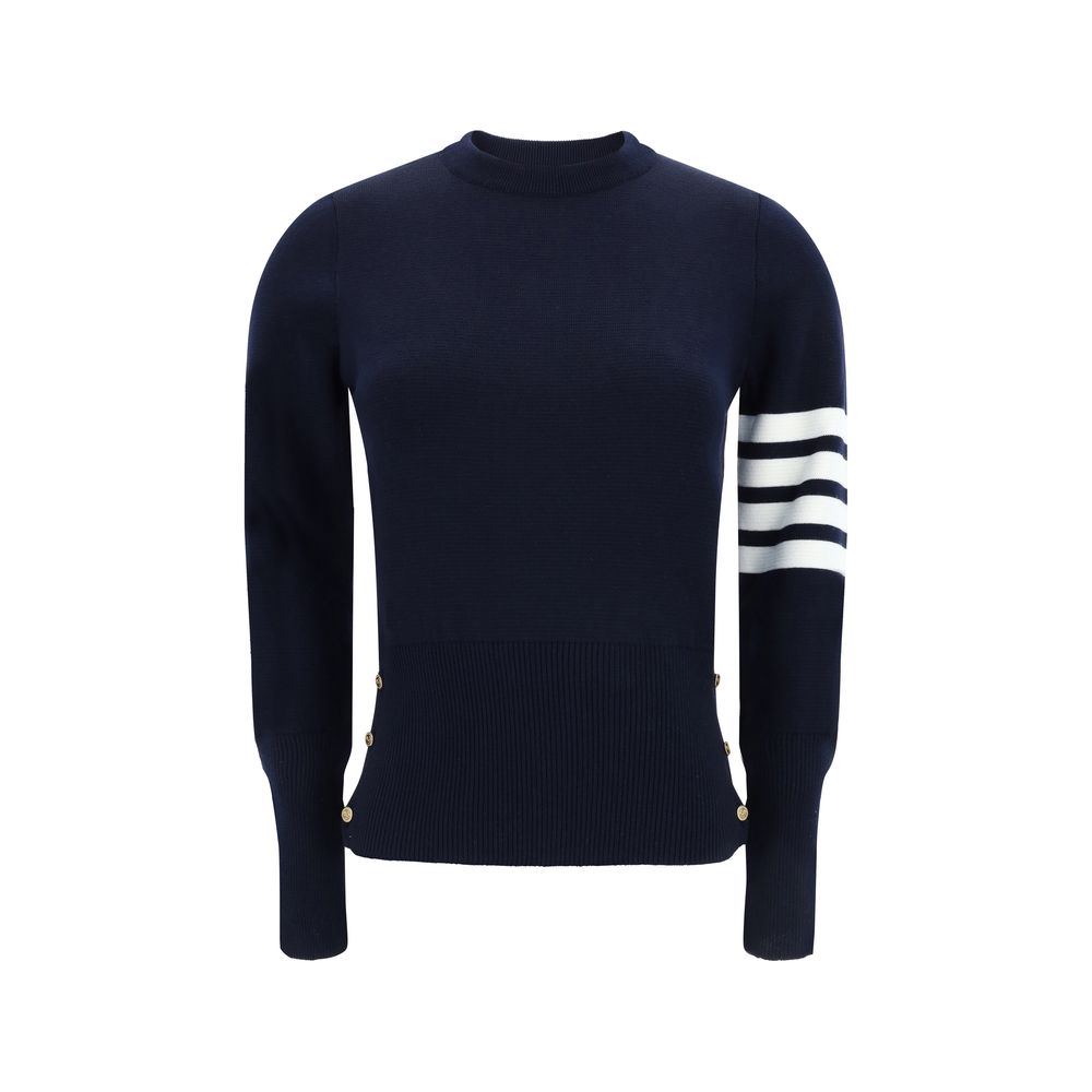 Thom Browne Virgin wool Sweater with iconic horizontal bands and ribbed cuffs, showcasing elegant and tailored design.