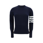 Thom Browne Virgin wool Sweater with iconic horizontal bands and ribbed cuffs, showcasing elegant and tailored design.