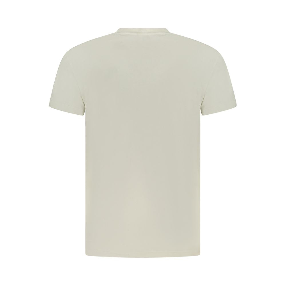 Back view of Timberland Beige Cotton Men T-Shirt showcasing organic cotton material and sleek silhouette.